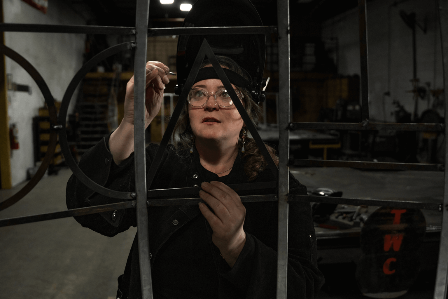 Artist Photographed by studio photographer in her sculpture studio in Waco, Texas